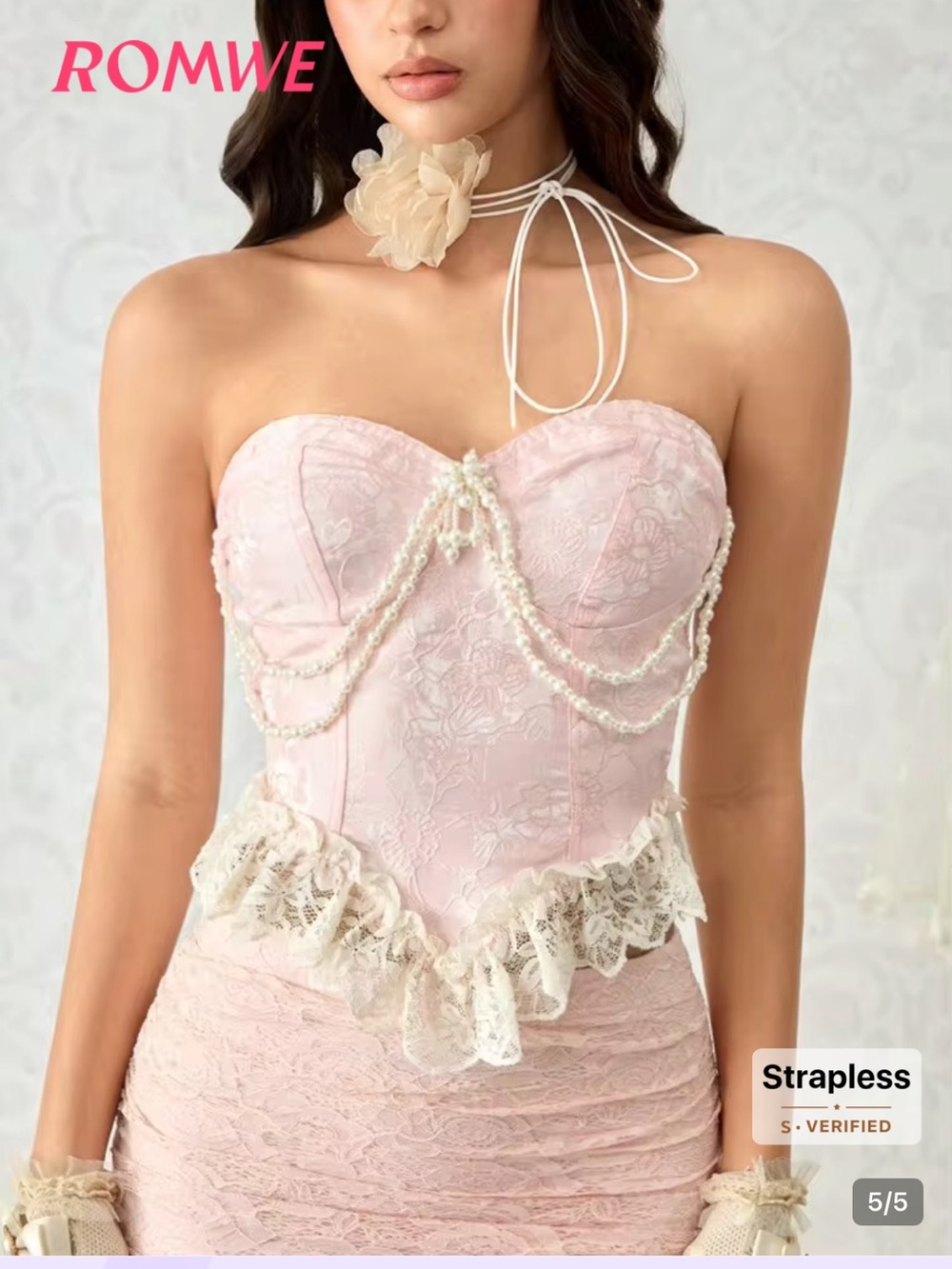 ROMWE Kawaii Vintage Victorian Style Palace Heavy Lace Satin Pearl size L